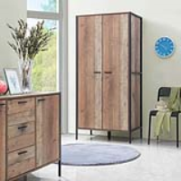 Modern Rustic Oak Effect Finish 2 Door Bedroom Wardrobe With Metal Handles 180 x 83.8cm
