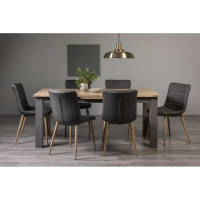 Oak Top Grey Painted Extending Dining Table Set and 6 Grey Leather Chairs
