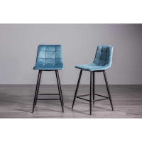 Modern Blue Velvet Fabric Kitchen Bar Stool with Sand Black Powder Coated Legs
