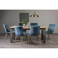 Oakham Scandi Oak 6 to 8 Seater Table And 6 Eriksen Petrol Blue Velvet Chairs Dining Set