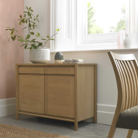 Modern Scandi Light Oak Wood Narrow Sideboard Cupboard 2 Doors 2 Drawers