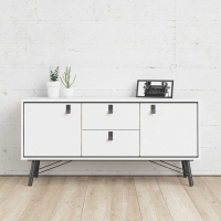 Modern Matt White 2 Door And 2 Drawer Sideboard With Unique Black Handles 72.2 x 150.3cm