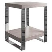 Small Side Table Bedside Cabinet Silver Grey Oak Chrome Effect Detailing