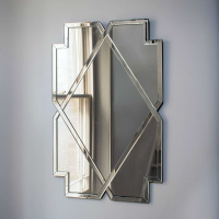 Geometric Modern Silver Mirrored Glass Framed Bevelled Wall Mirror Art Deco