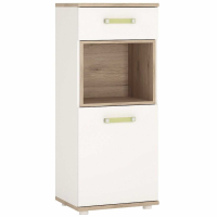 Kids Modern Oak and White High Gloss 1 Door 1 Drawer Narrow Cabinet Cupboard Lemon Handles