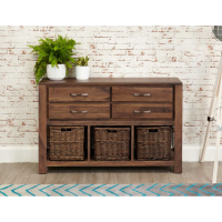 Dark Wood Walnut Console Hall Table 4 Drawers 3 Storage Baskets Base Dark Wood Finish