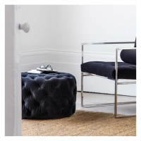 Mirage Black Velvet Upholstery Round Footstool Traditional Buttoned 61cm Diameter
