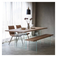 Industrial Chic Rectangular Natural Wood Large 200cm Kitchen Dining Table with Glass Legs