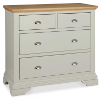 Modern Grey Painted 2 Over 2 Chest of 4 Drawers Oak Top Chrome Cup Handles Bracket Feet