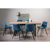 Weathered Oak 190 to 240cm Extending Dining Table Set 6 Blue Velvet Fabric Chairs