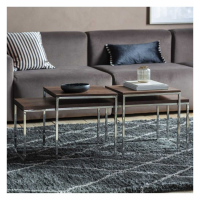Urban Chic Style Mango Wood Top Square Coffee Nest with Stainless Steel Frame 38x120cm