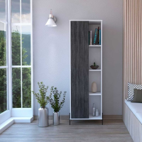 Tall Storage And Narrow Display Cabinet White And Carbon Grey Oak Effect