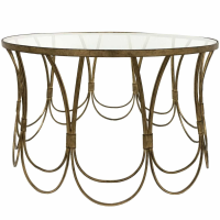 Deco Champagne Gold Iron Round Glass Top Coffee Table Scallop Detail 130cm Diameter