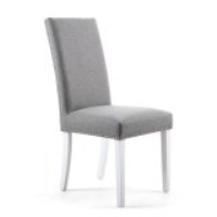 Modern Silver Grey Linen Upholstered Dining Chair With White Legs 990 x 470cm