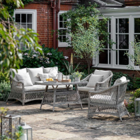 Rattan Outdoor Garden 3 Seater Sofa Dining Coffee Tea Set in Stone