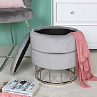 Modern Style Grey Velvet Upholstered Round Living Room Storage Stool 41 x 38cm