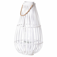 Large White Floor Standing Domed Wicker Lantern Glass Candle Holder With Rope 80x44cm