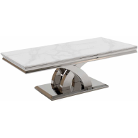 Ottavia Modern Polished Metal Coffee Table with Bone White Marble Top 45x130cm