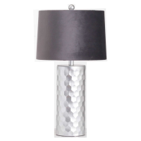 Honey Comb Ceramic Silver Table Lamp With Grey Velvet Shade Honeycomb Patterned Base