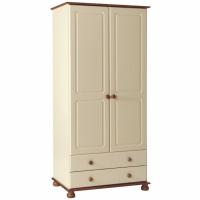 Modern Two Tone Cream Painted Pine 185cm Tall 2 Door 2 Drawer Double Wardrobe