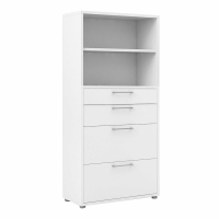 Prima Bookcase 4 Shelves With 2 Drawers + 2 File Drawers in White