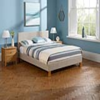 Modern Linen Beige Fabric Double Bed 135cm 4ft6in Upholstered Headboard and Frame