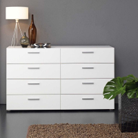 Modern Large Wide White 8 Drawer Bedroom Chest With Metal Handles 82 x 140cm