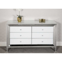 Modern White and Crystal Glass Liberty 6 Drawer Bedroom Chest 85x149cm