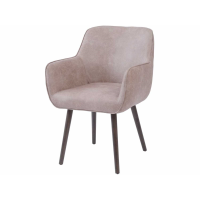 Grey Leather Look Retro Dining Chair With Arms On Black Painted Tapered Legs