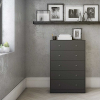 Modern Simple Tall Grey Chest of 5 Drawers 72cm Wide x 108cm High