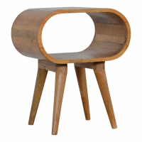Scandinavian Circular Edge Open Shelf Mango Wood Bedside Table Nightstand 55x45cm