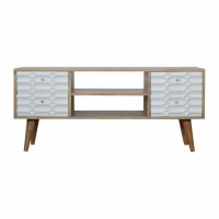 Nordic Style Mango Wood White Painted Capsule Carved 4 Drawer Media Unit 49 x 110cm