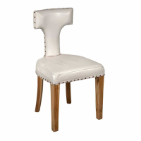 Acacia Wood White Leather T Back Dining Chair With Studs