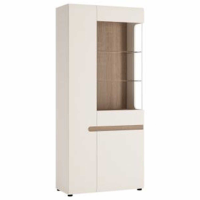 Modern Tall Glazed Wide Display LHD High Gloss White Painted Oak Trim