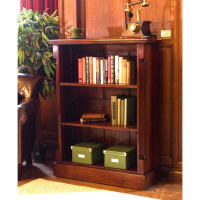 Solid Mahogany Small Low Bookcase Shelf Unit in Traditional Dark Wood Finish