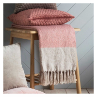 Large Soft Mohair Throw Blush Pink and Silver With Fringing 130 x 180cm
