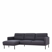 Modern Dark Grey Fabric Left Hand Corner Sofa Chaise on Black Metal Legs