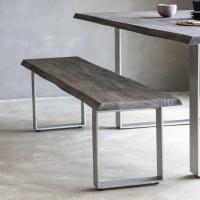 Wooden Grey 180cm Dining Bench Chrome Metal Legs