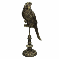 Antique Gold Resin Parrot on Stand