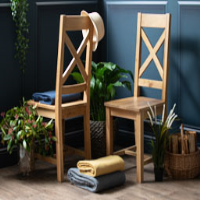 Oak Cross Back Bistro Kitchen Dining Chair with Solid Seat Pad