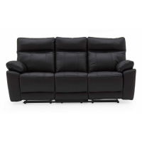 Modern Black Leather 3 Seater Recliner Sofa with Solid Wooden Frame 98x200cm