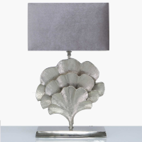 51cm Gingko Leaf Table Lamp With Grey Velvet Shade