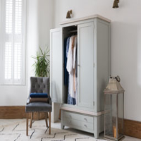 Grey Painted Double Door 2 Drawer Gents Wardrobe Chalked Oak Top 190cm Tall x 101cm Wide