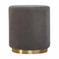 Grey Velvet Footstool With Gold Base