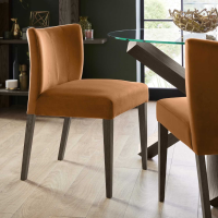 Modern Pumpkin Orange Velvet Dining Chair Low Back Dark Oak Legs