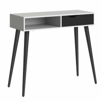 Retro Modern Console Table 1 Drawer 1 Shelf in White and Black Matt