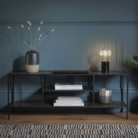Modern Metal 2 Shelves Open Display Unit in Antique Silver Finish 120cm