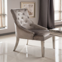 Modern Pewter Grey Velvet Dining Chair Knocker Back and Chrome Metal Legs