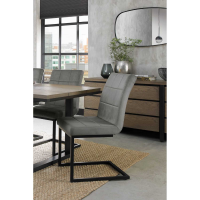 Pair of Modern Light Grey Fabric Dining Chairs Black Powder Coated Legs