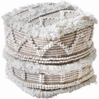 Isaba Hand Woven Pit Loom Natural And lvory Wool Pouffe